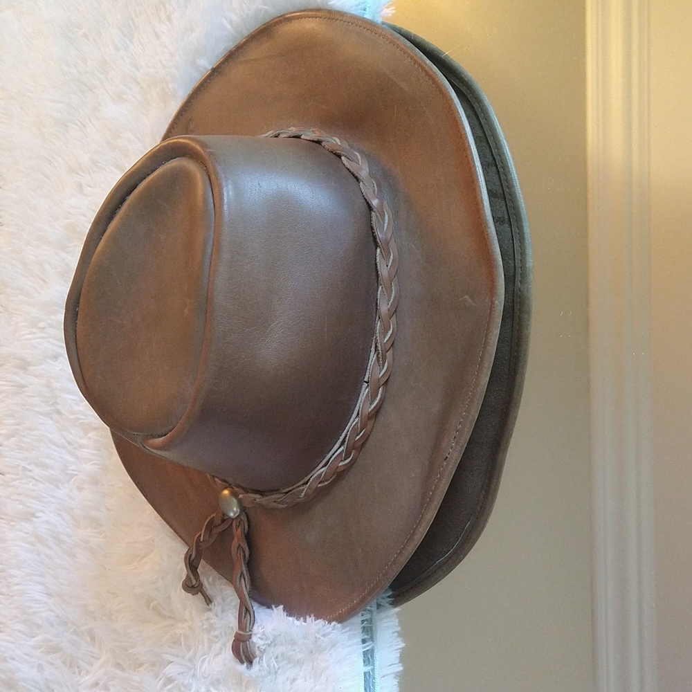 Vintage Genuine Leather Cowboy Hat Made in Mexico